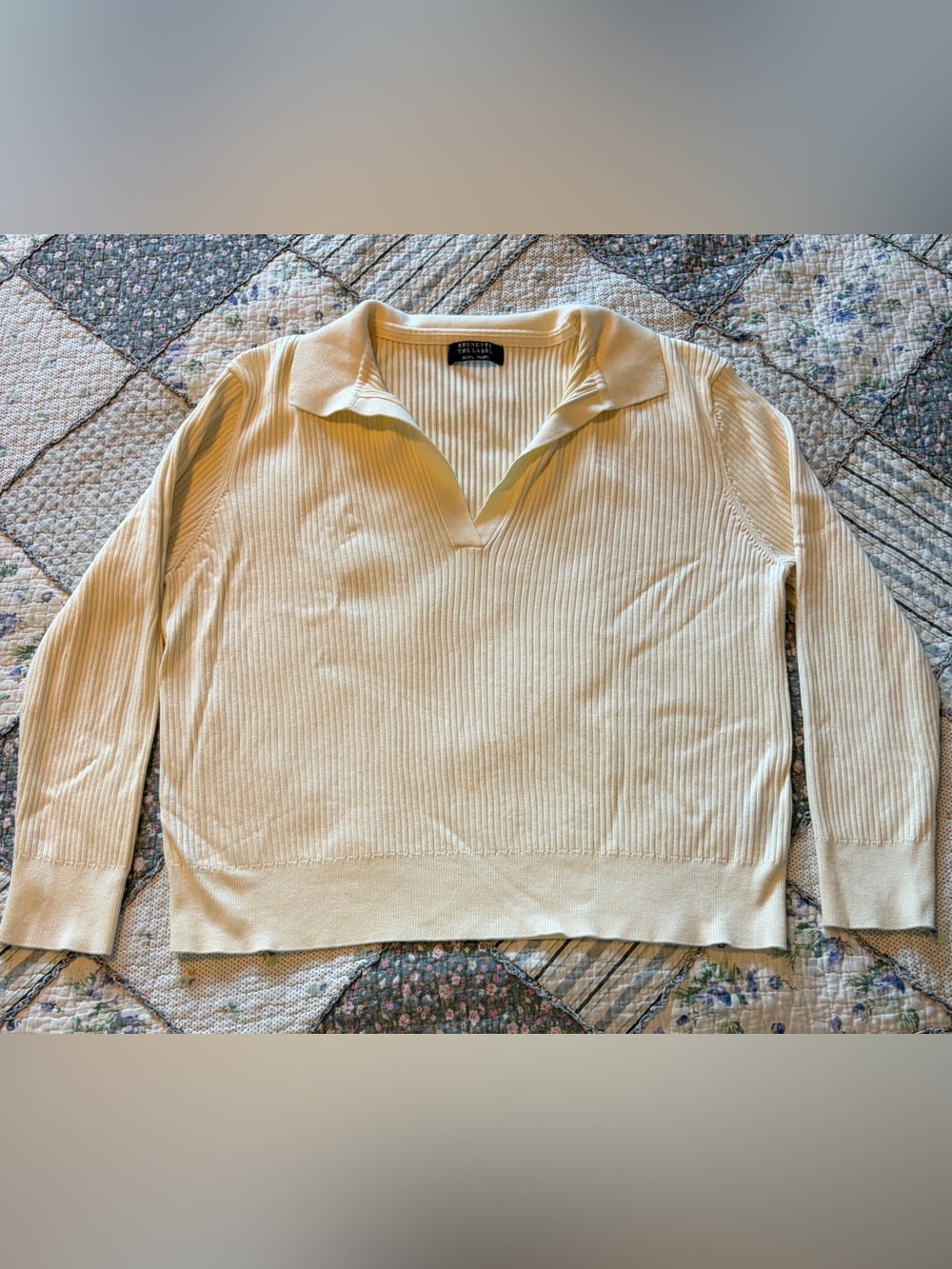 Brunette The Label Cream Ribbed Collared Sweater - Picture 5 of 11